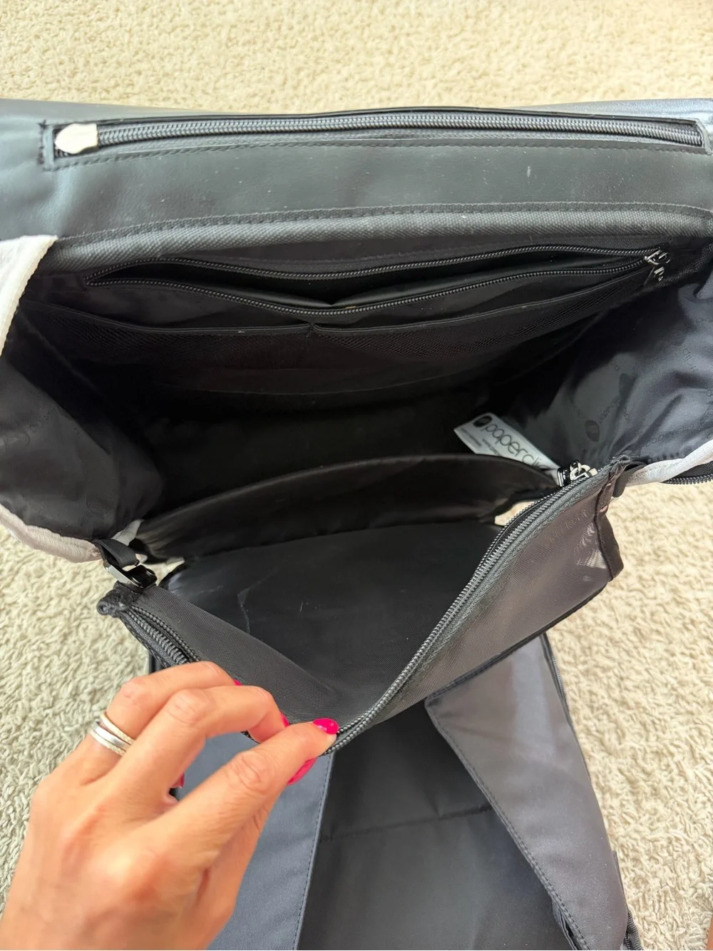Grey and black leather Paperclip diaper backpack